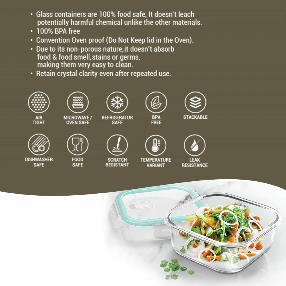 Hi Borosilicate Clip Fresh Square Container (Treo by Milton) - Image 3