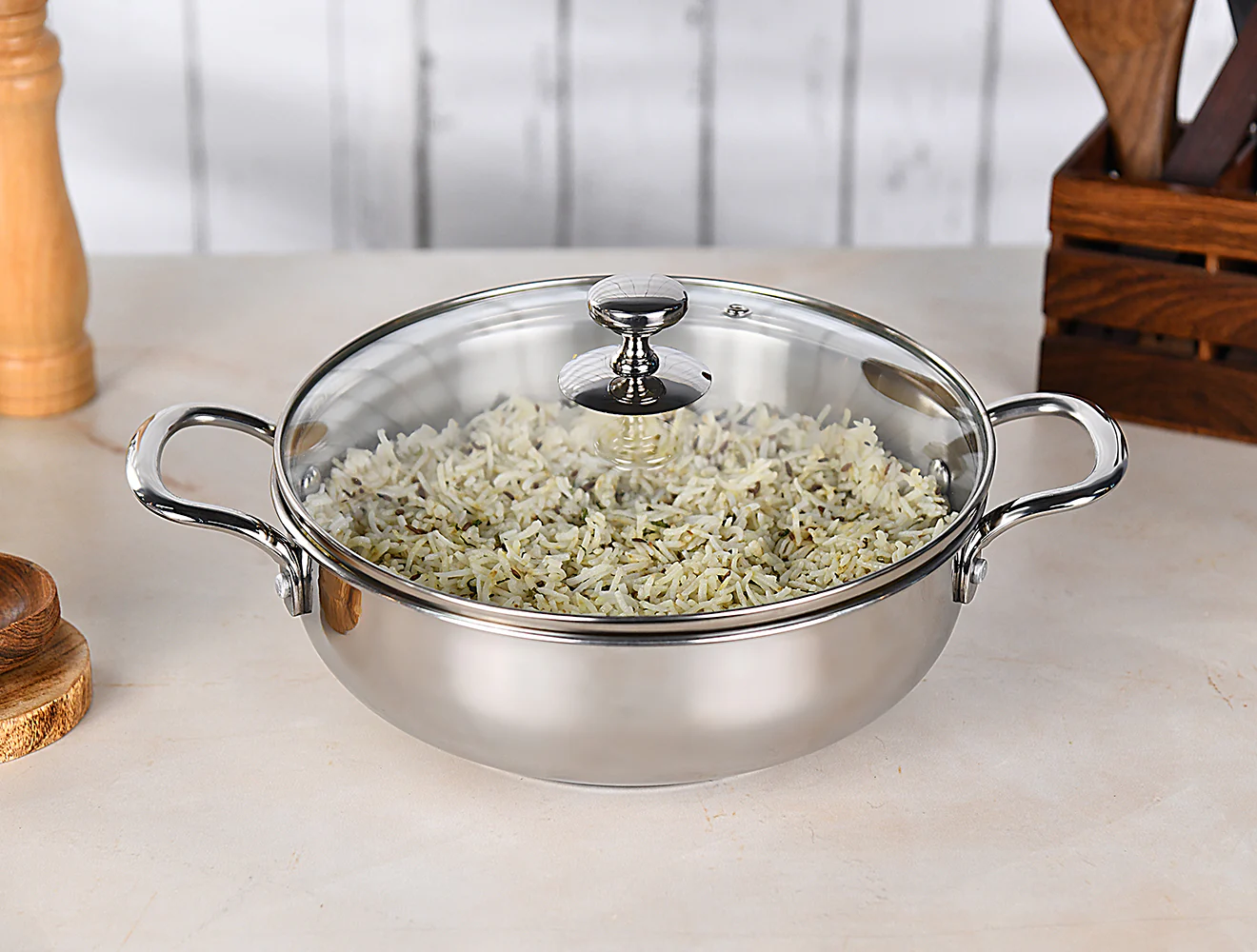 Kadhai with Glass Lid Stainless Steel Sandwich Bottom (Milton Procook) - Image 2