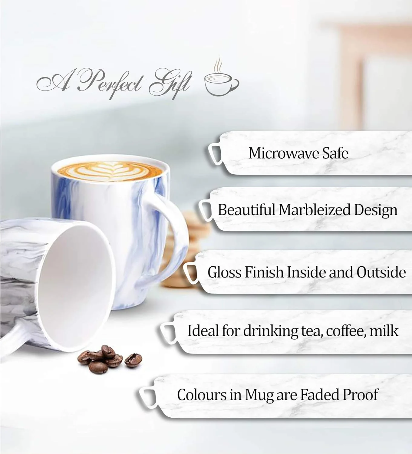 Marble Mug, 240 ml, Set of 6 (Treo by Milton) - Image 2