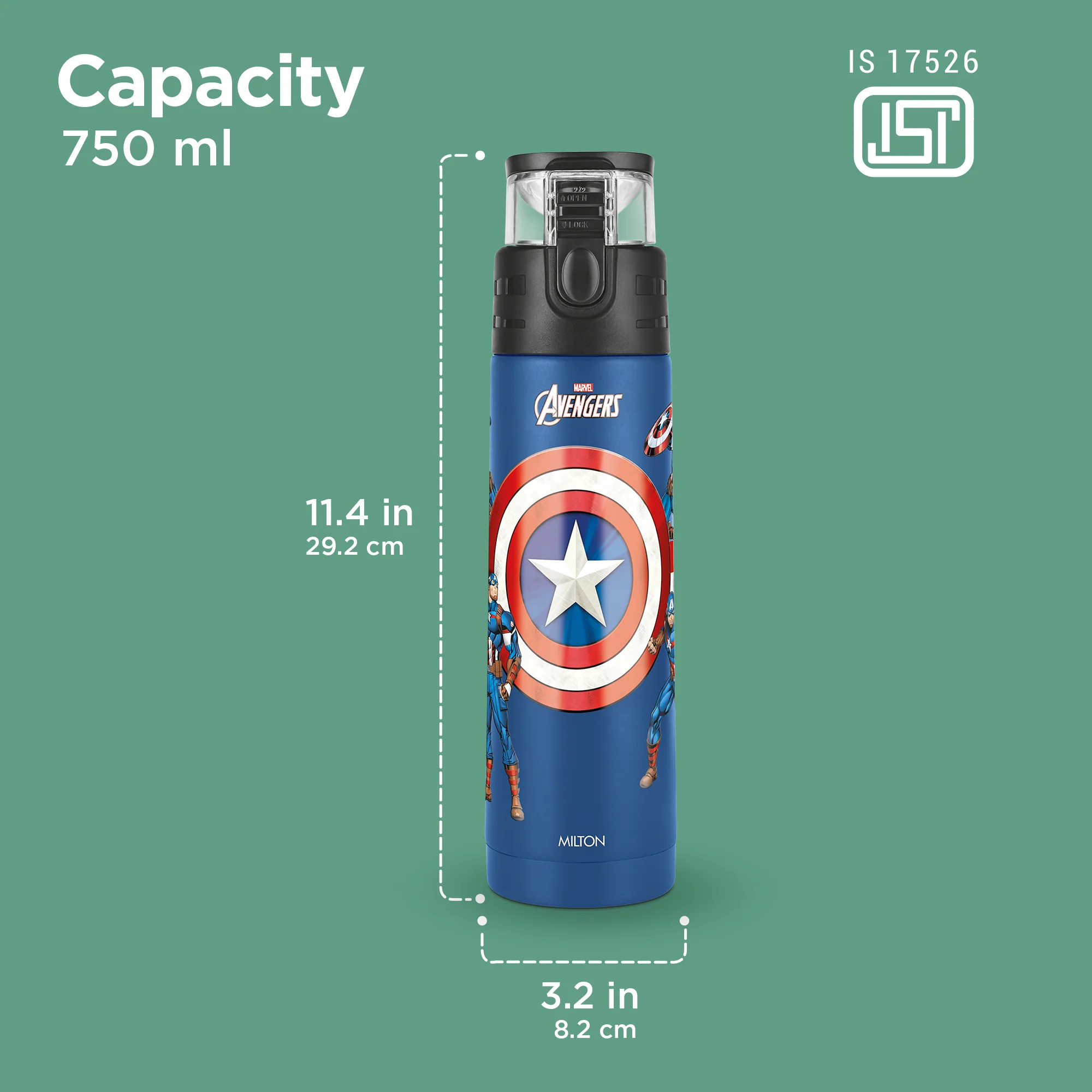 Marvel Mighty Captain America Thermosteel Bottle (Milton) - Image 4