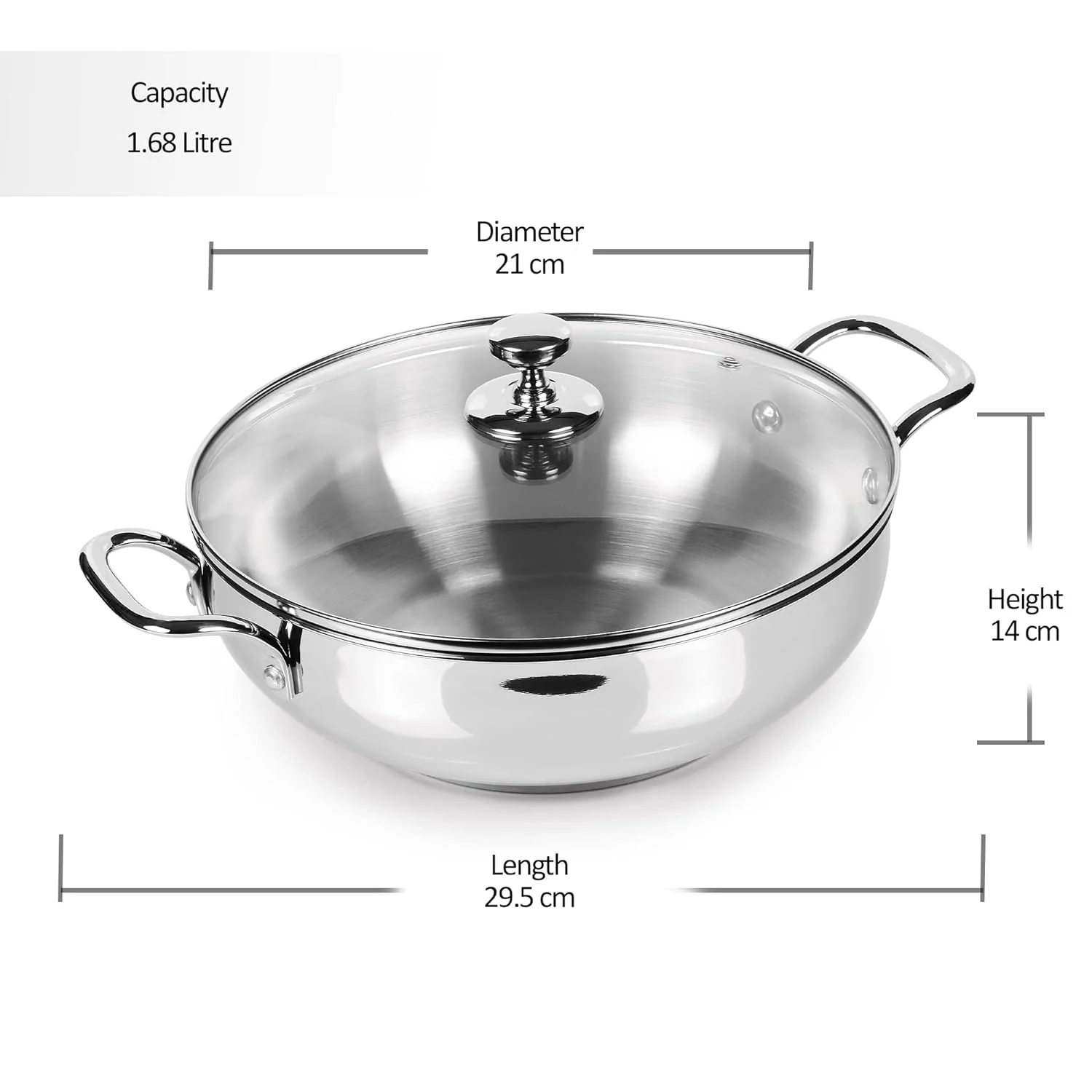 Stainless Steel Kadhai with Glass Lid (Milton Procook) - Image 6