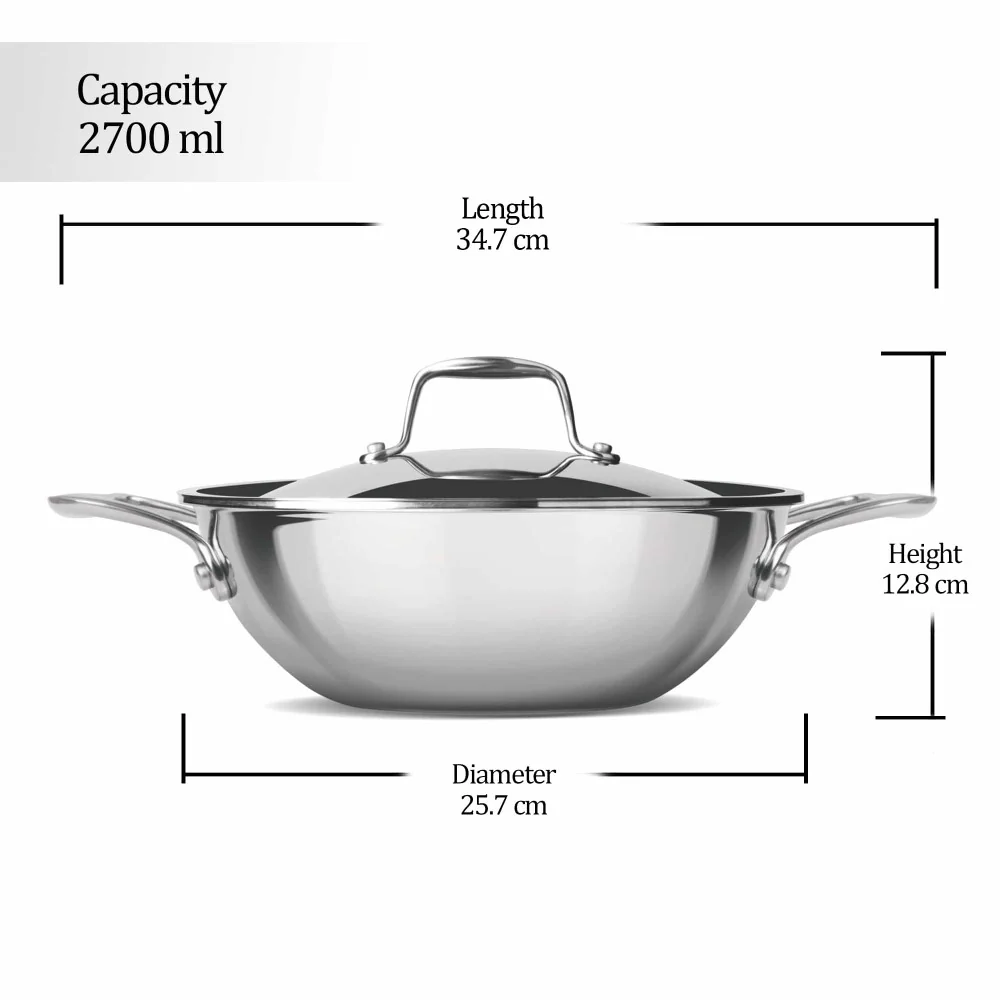 Triply Stainless Steel Kadhai with Lid (Milton Procook) - Image 9